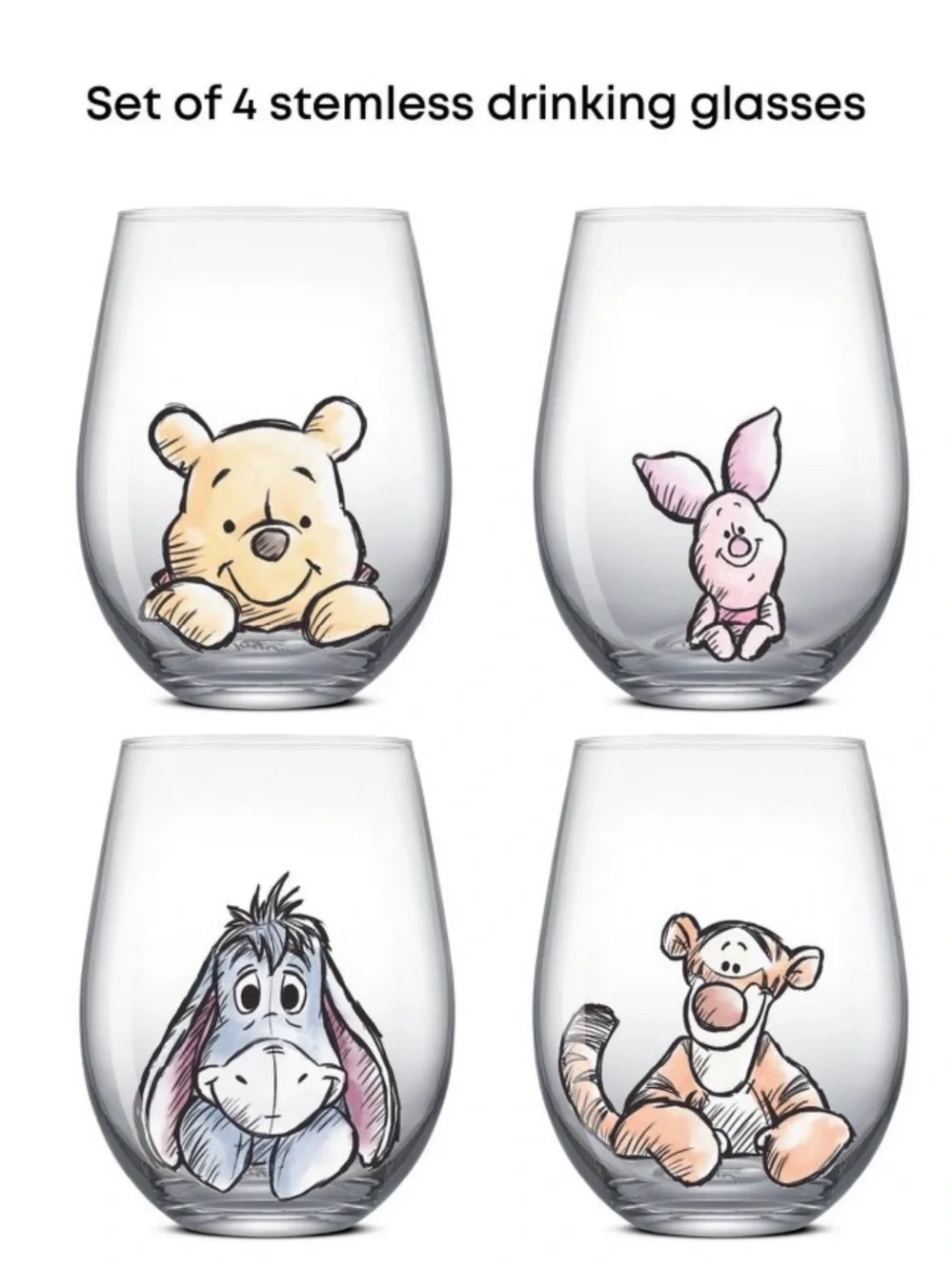 Winnie the Pooh Stemless Drinking Glasses - Set of 4 (Clear)